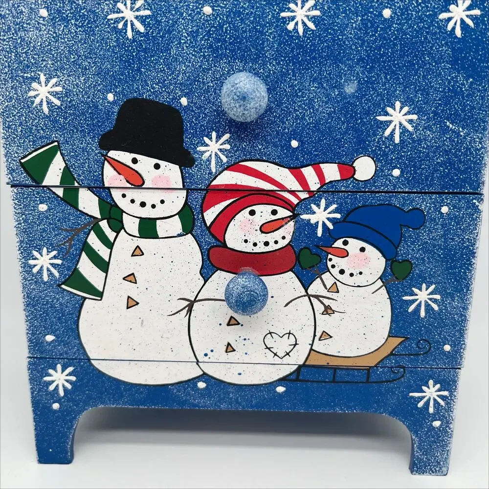 Handpainted Snowman Mini Chest of Drawers - Trinket Box - Jewelry Box